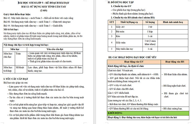 Giáo án STEM Sử dụng máy tính cầm tay