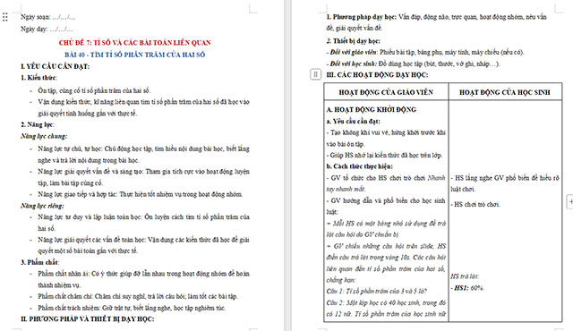Giáo án dạy thêm Toán 5 Tìm tỉ số phần trăm của hai số