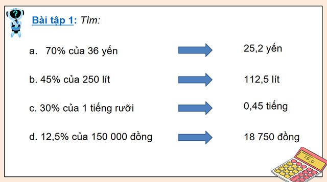 PowerPoint dạy thêm Toán 5 Tìm giá trị phần trăm của một số
