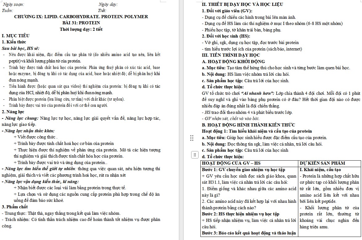 Giáo án Hóa học 9 KNTT Bài 31