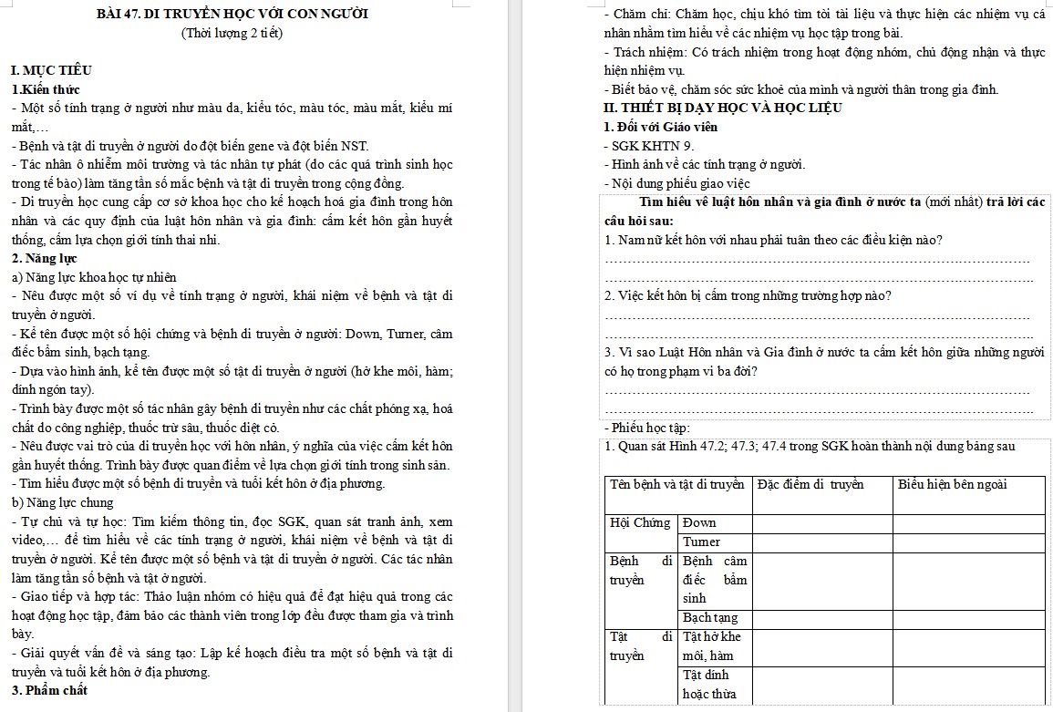 Giáo án Sinh học 9 KNTT Bài 47