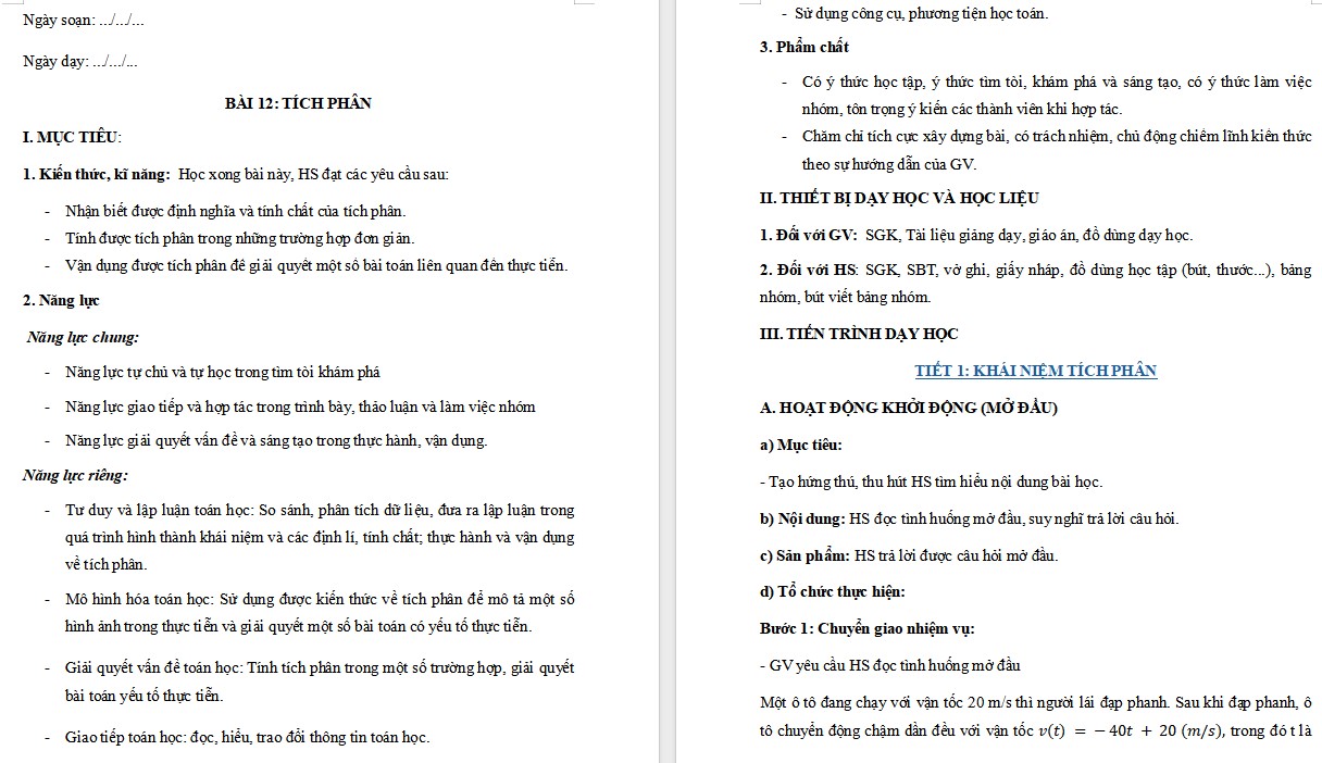Giáo án Bài 12 Toán 12 Kết nối tri thức