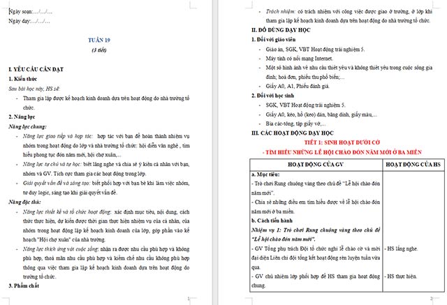 Giáo án Hoạt động trải nghiệm 5 Tuần 19