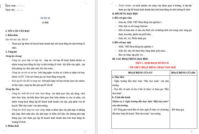 Giáo án Hoạt động trải nghiệm 5 Tuần 20