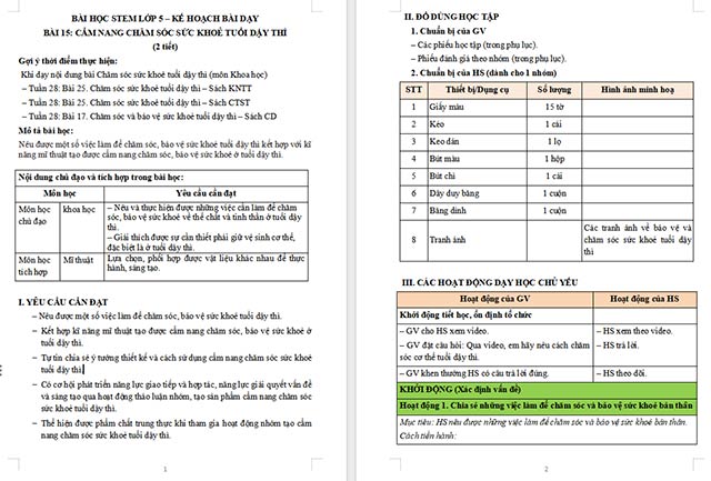 Giáo án STEM Cẩm nang chăm sóc sức khỏe tuổi dậy thì