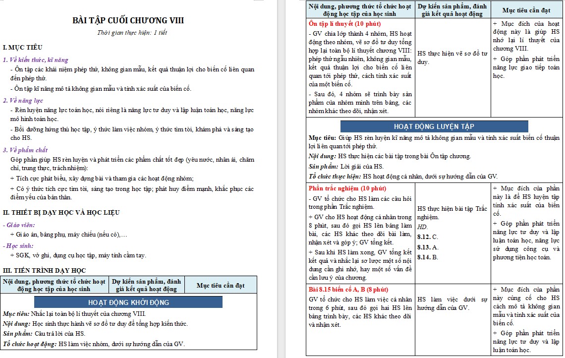 Giáo án Toán 9 KNTT Bài tập cuối Chương 8