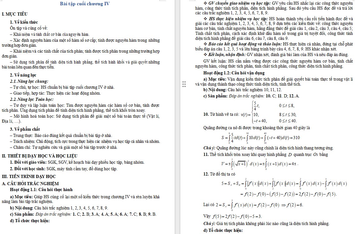 Giáo án Bài tập cuối Chương 4 Toán 12 Chân trời sáng tạo
