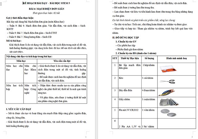 Giáo án STEM Mạch điện đơn giản