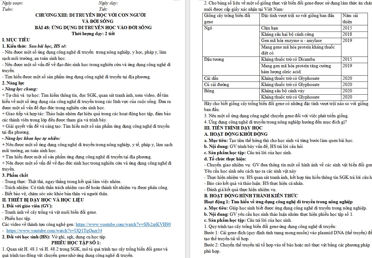 Giáo án Sinh học 9 KNTT Bài 48