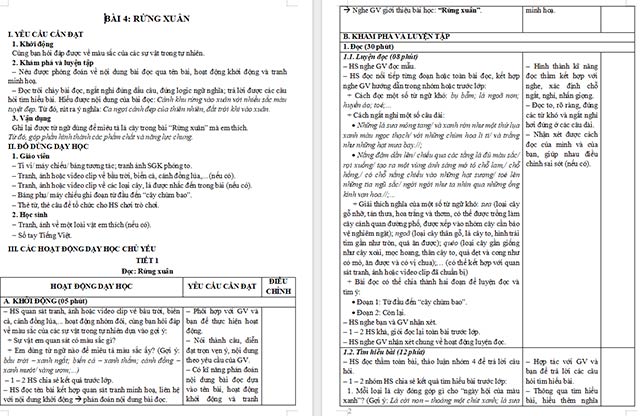 Giáo án Tiếng Việt 5 Rừng xuân