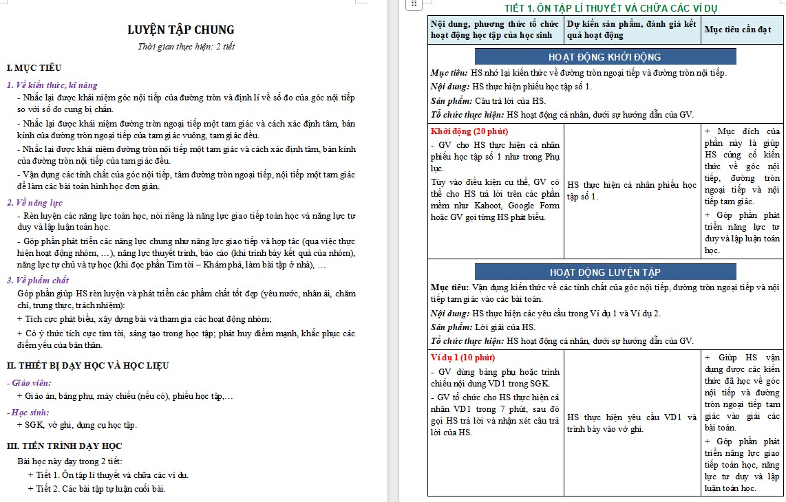 Giáo án Toán 9 KNTT Bài Luyện tập chung trang 78