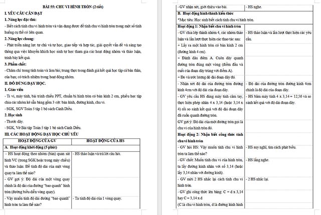 Giáo án Toán 5 Chu vi hình tròn