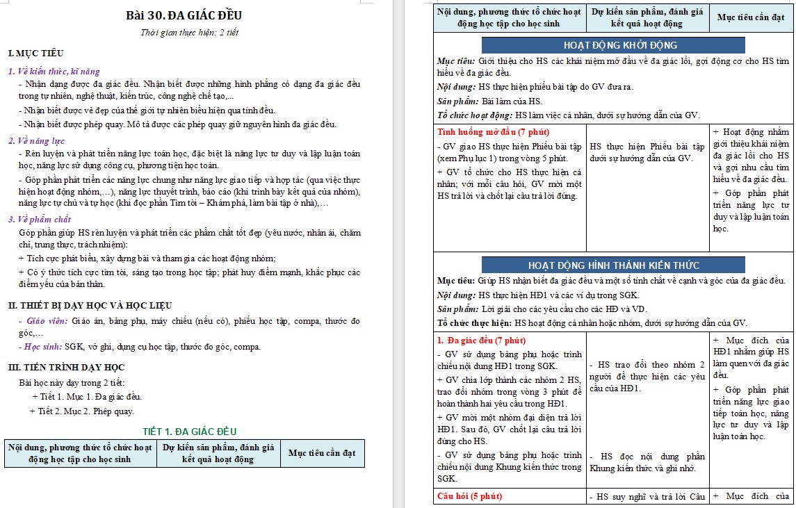 Giáo án Toán 9 KNTT Bài Đa giác đều