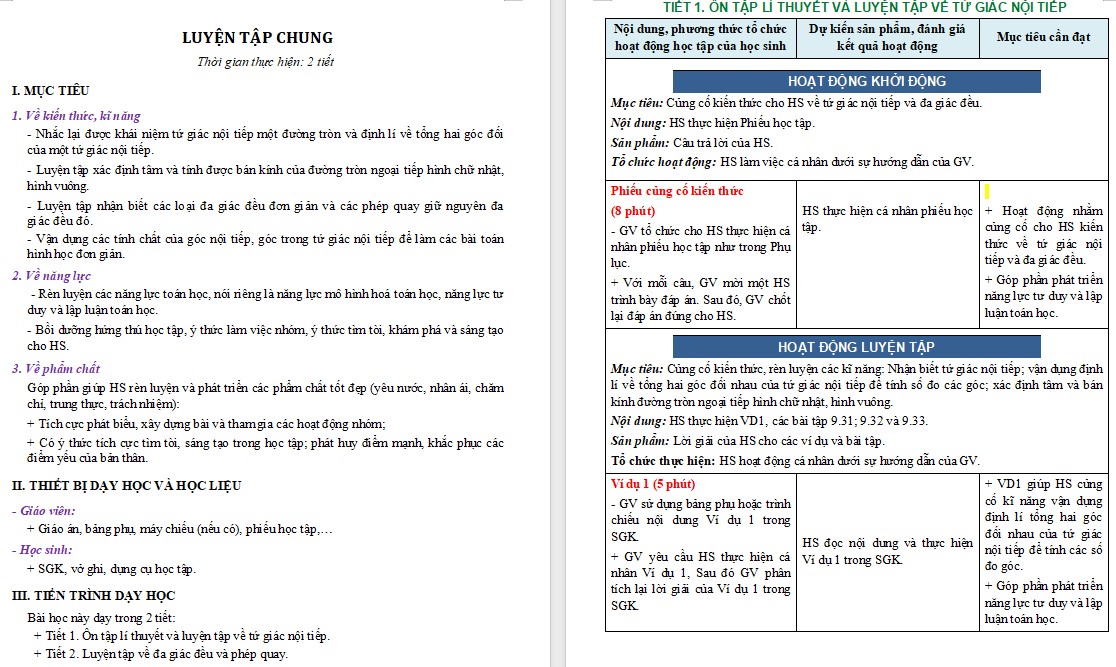 Giáo án Toán 9 KNTT Bài Luyện tập chung trang 90