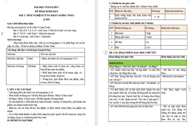 Giáo án STEM Làm khay 10 học Toán