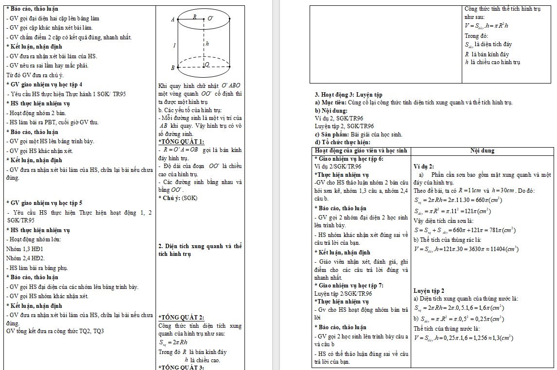 Giáo án Toán 9 KNTT Bài Hình trụ và hình nón