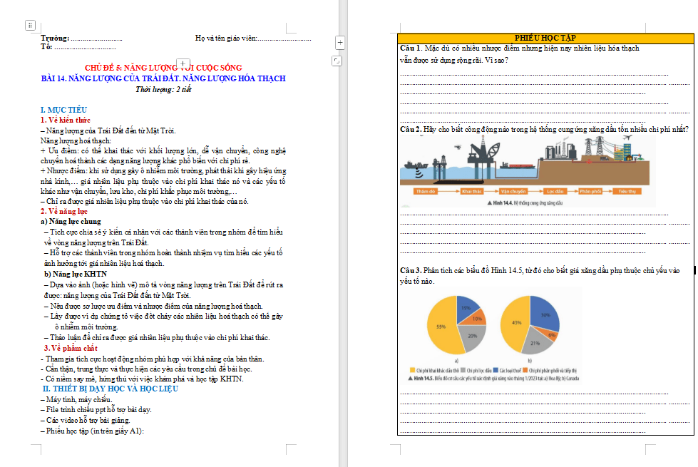 Giáo án Năng lượng của Trái Đất Năng lượng hoá thạch