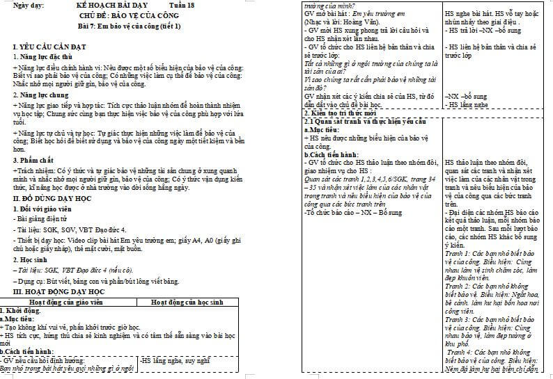 Giáo án Đạo Đức 4 Bài 7: Em bảo vệ của công