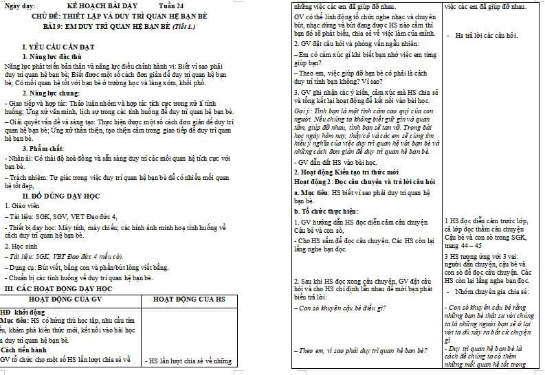 Giáo án lớp 4 CTST