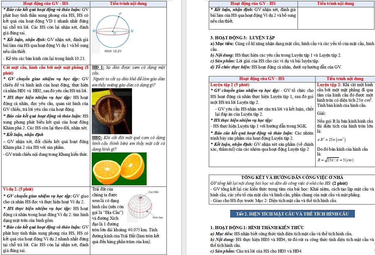 Giáo án Toán 9 KNTT Bài Hình cầu