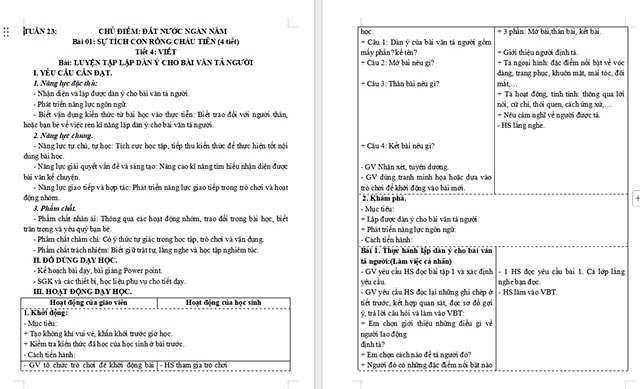 Giáo án Tiếng Việt 5 Luyện tập lập dàn ý cho bài văn tả người