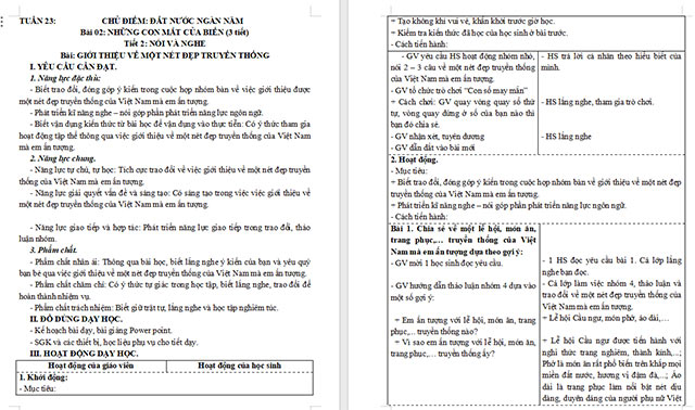 Giáo án Tiếng Việt 5 Giới thiệu về một nét đẹp truyền thống