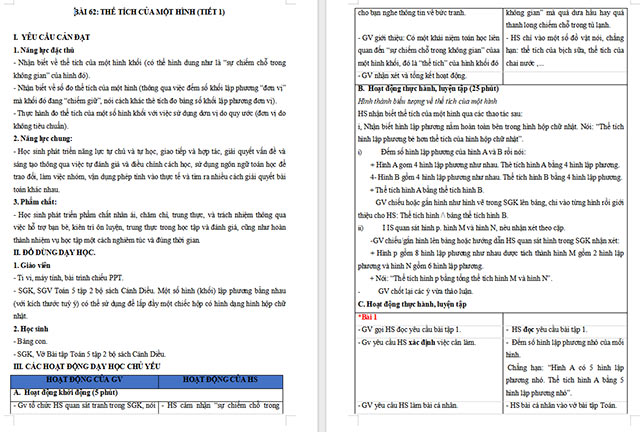 Giáo án Toán 5 Thể tích của một hình