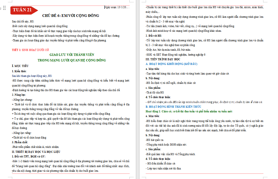 Giáo án HĐTN 9 Bài 1 Chủ đề 7