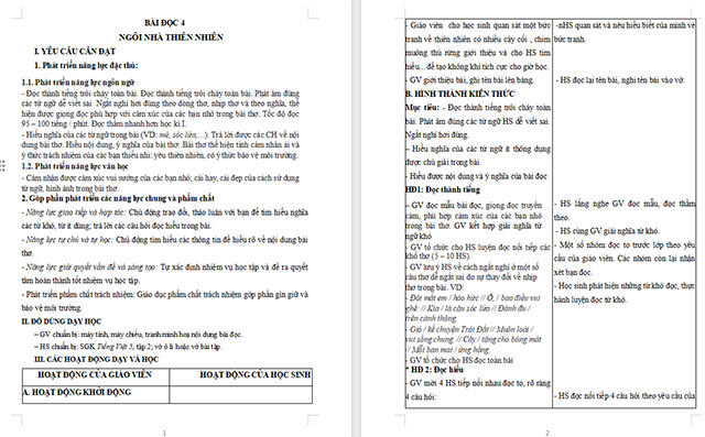 Giáo án Tiếng Việt 5 Ngôi nhà thiên nhiên