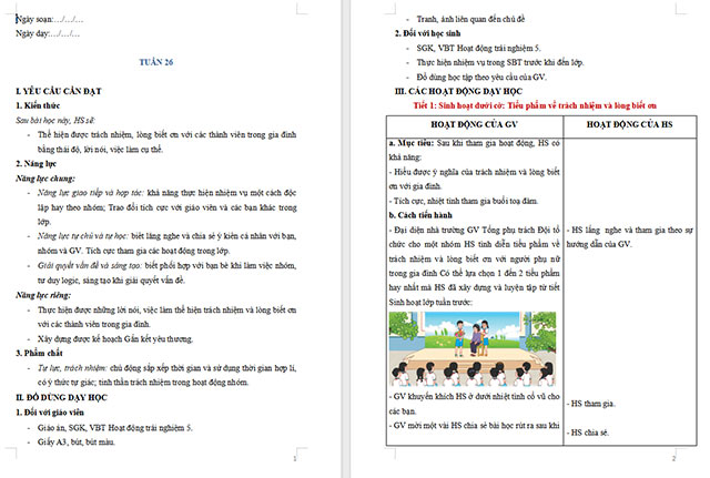 Giáo án Hoạt động trải nghiệm 5 Tuần 26