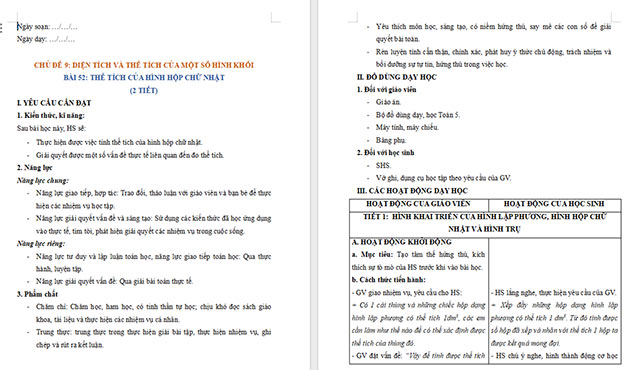 Giáo án Toán 5 Thể tích của hình hộp chữ nhật