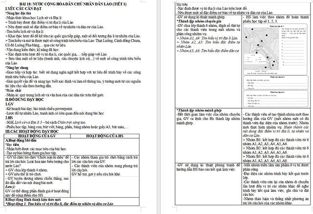 Giáo án Lịch sử - Địa lí 5 Nước Cộng hoà Dân chủ Nhân dân Lào