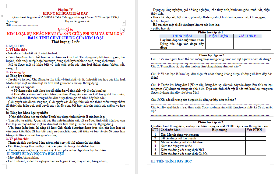  Hóa học 9 Bài 16: Tính chất chung của kim loại