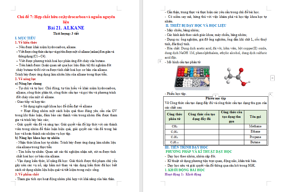 Giáo án Hóa học 9 Bài 21: Alkane