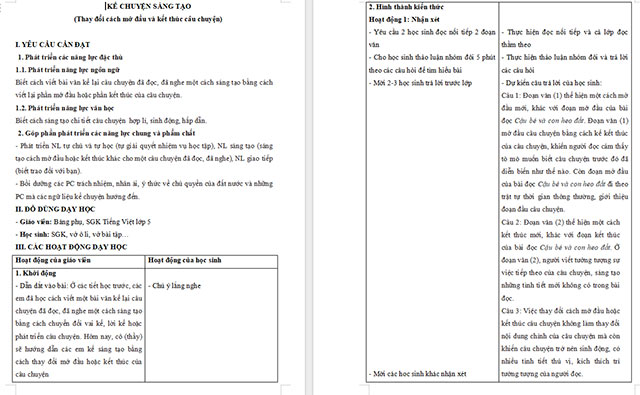 Giáo án Tiếng Việt 5 Kể chuyện sáng tạo (Thay đổi cách mở đầu và kết thúc câu chuyện)