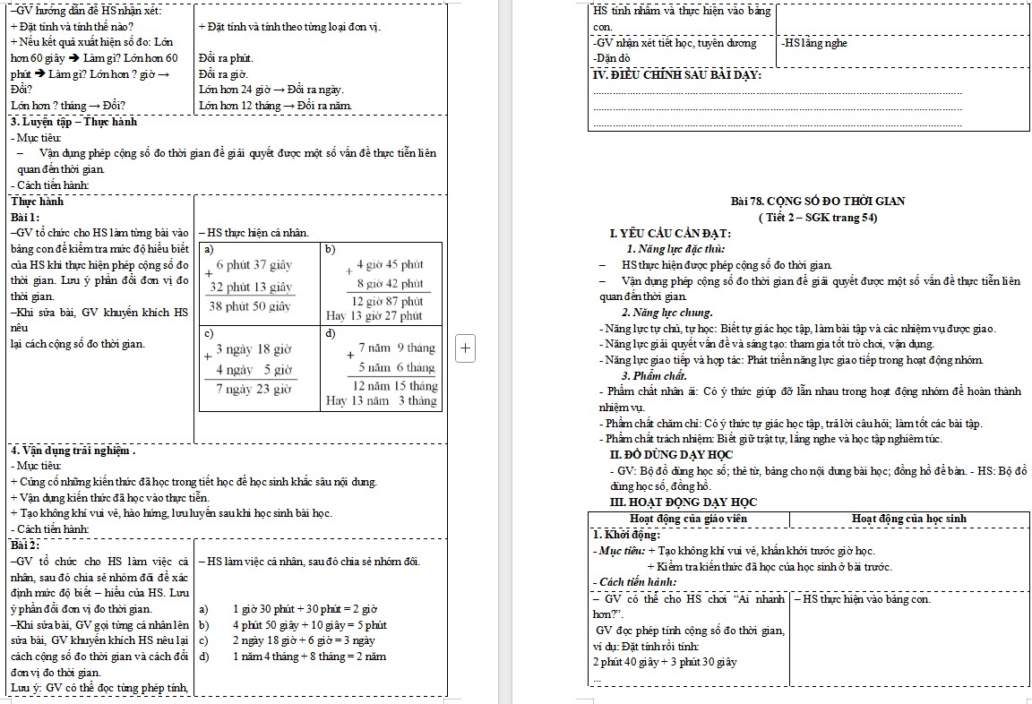 Giáo án Toán 5 CTST Bài Cộng số đo thời gian