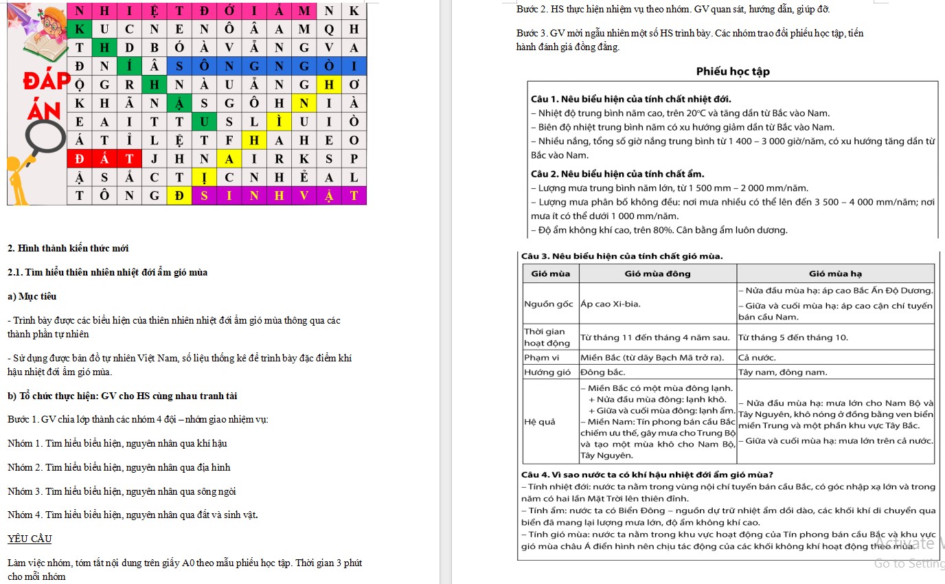 Giáo án Địa lí 12 KNTT Bài Thiên nhiên nhiệt đới ẩm gió mùa