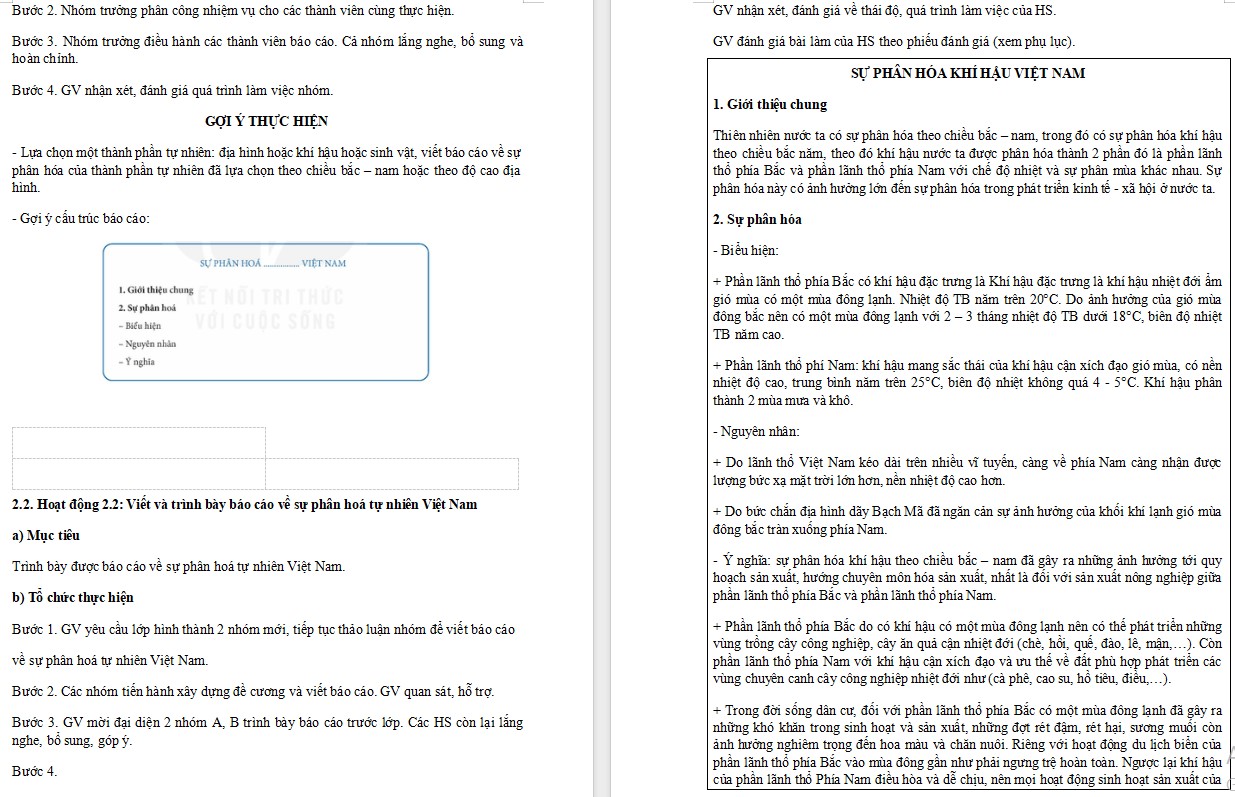 Giáo án Địa lí 12 KNTT Bài Viết báo cáo về sự phân hóa tự nhiên Việt Nam