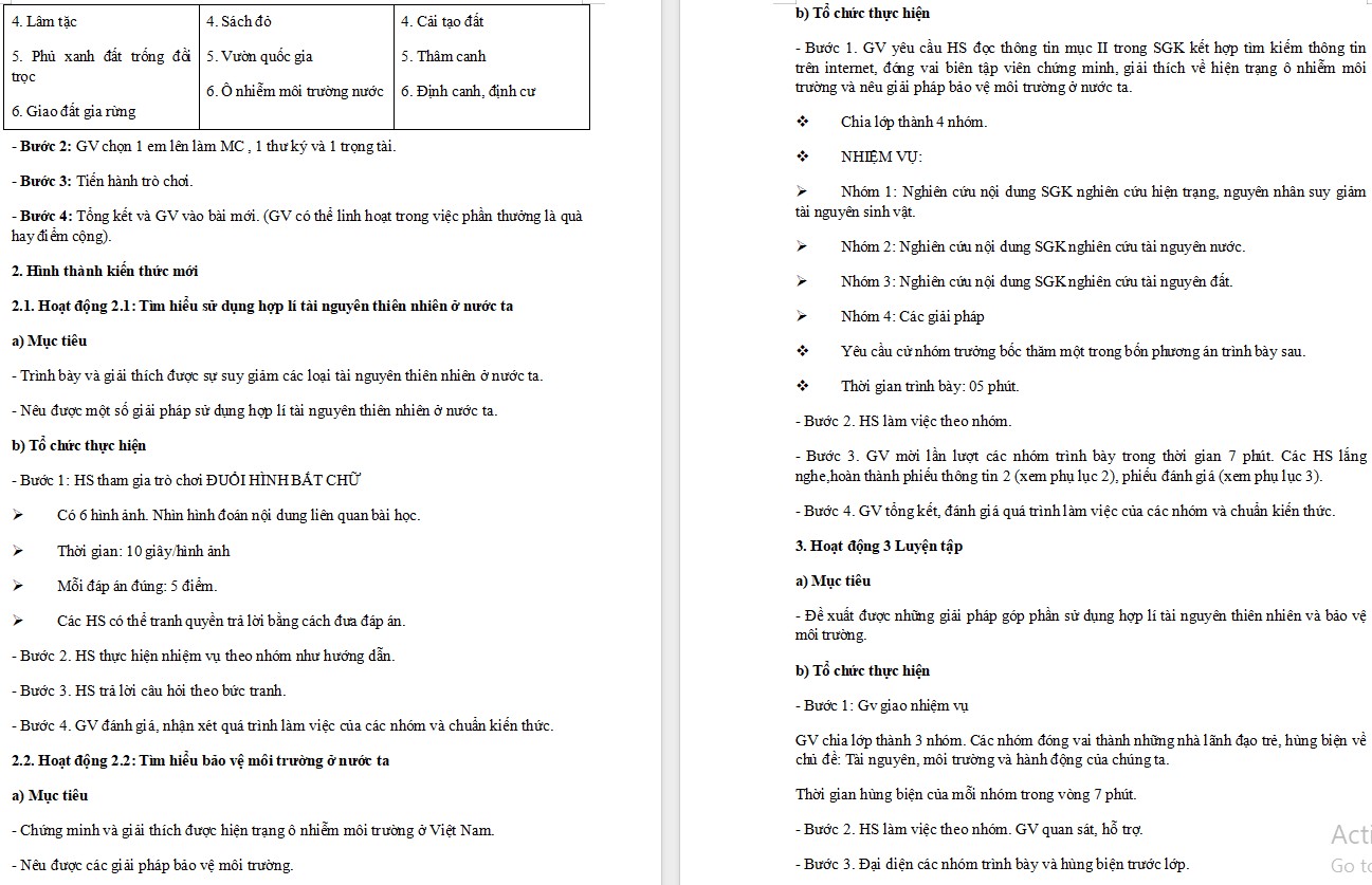Giáo án Địa lí 12 KNTT Bài Vấn đề sử dụng hợp lí tài nguyên thiên nhiên và bảo vệ môi trường