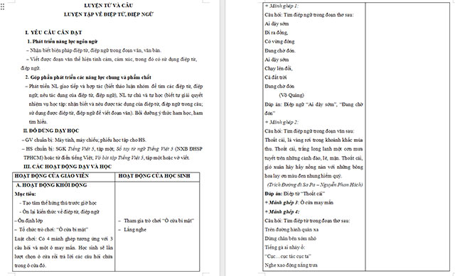 Giáo án Tiếng Việt 5 Luyện tập về điệp từ, điệp ngữ