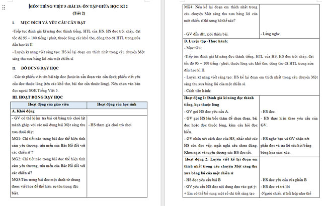 Giáo án Tiếng Việt 5 Ôn tập giữa học kì II (Tiết 2)