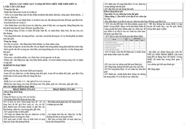 Giáo án Lịch sử - Địa lí 5 Các châu lục và đại dương trên thế giới
