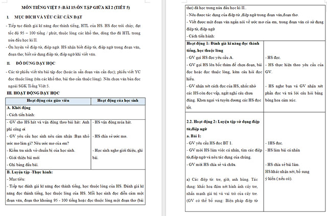 Giáo án Tiếng Việt 5 Ôn tập giữa học kì II (Tiết 5)