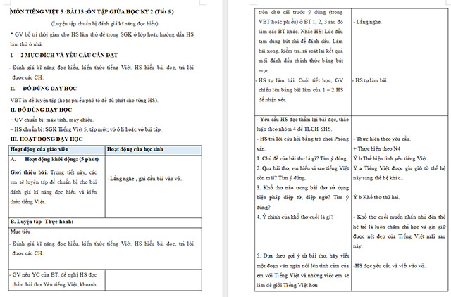 Giáo án Tiếng Việt 5 Ôn tập giữa học kì II (Tiết 6)