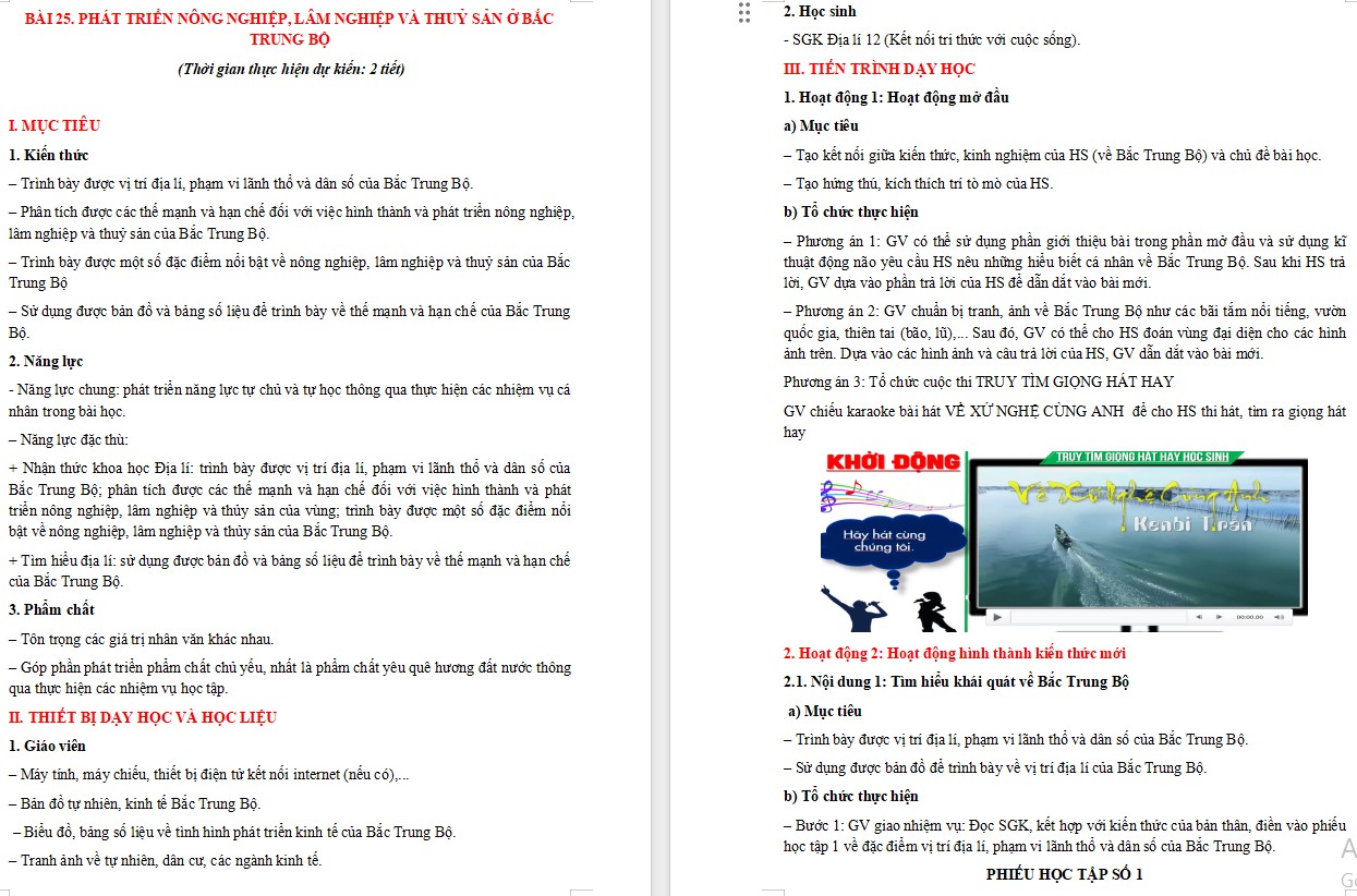 Giáo án Địa lí 12 KNTT Bài Phát triển nông nghiệp, lâm nghiệp và thuỷ sản ở Bắc Trung Bộ