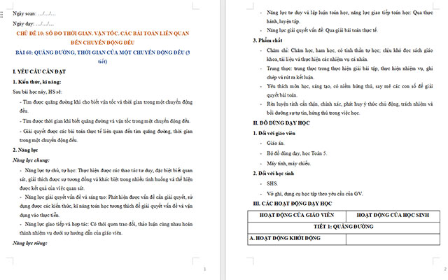 Giáo án Toán 5 Quãng đường, thời gian của một chuyển động đều