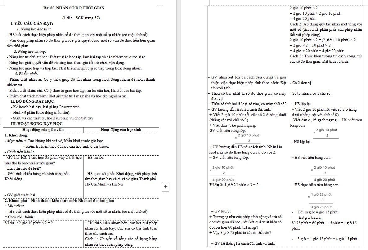 Giáo án Toán 5 CTST Bài Nhân số đo thời gian