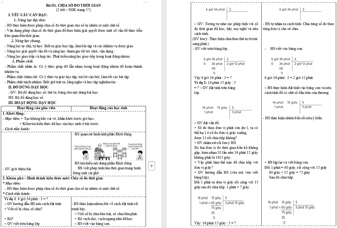 Giáo án Toán 5 CTST Bài Chia số đo thời gian