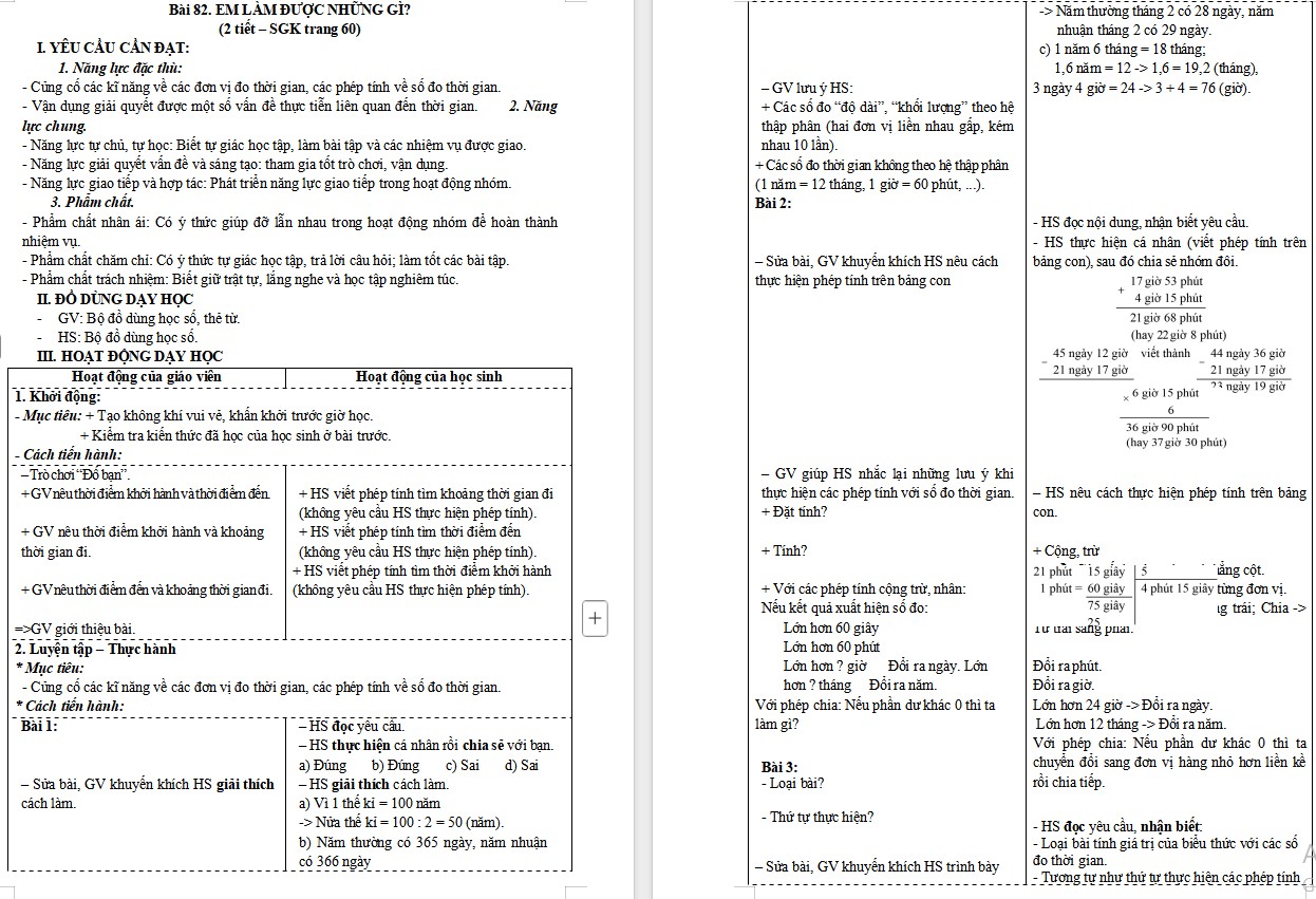 Giáo án Toán 5 CTST Bài Em làm được những gì trang 60