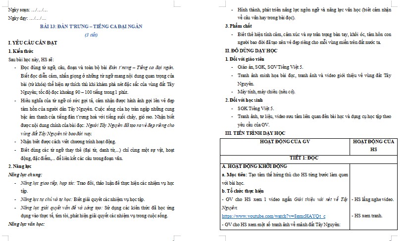 Giáo án Tiếng Việt 5 Đàn t'rưng – tiếng ca đại ngàn